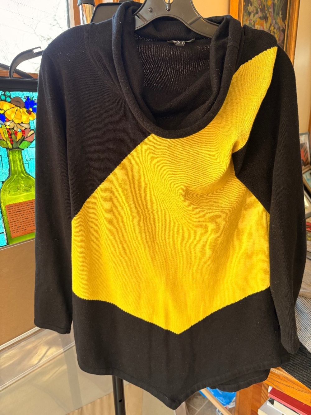 Marble Wool Black Yellow Turtleneck Sweater Top